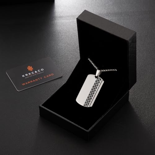 KRKC&CO Herren Dog Tag Anhänger Kette, Dogtag Hundemarke Erkennungsmarke, Quadratischer Anhänger, schwarze Edelstahl Kette 2mm, Geburtstag Geschenk für Männer Jungs, verstellerbare Länge 56/61cm