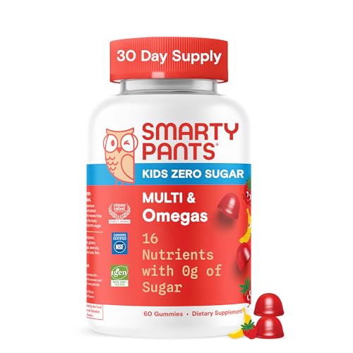Image of SmartyPants Kids Zero Sugar Multi & Omegas Multivitamin Gummies with Omega 3 ALA, Vitamins D, C, A, Plant-Based, Clean Label, No Sugar Alcohols, Strawberry Banana Flavor, 60 Gummies (30 Day Supply)