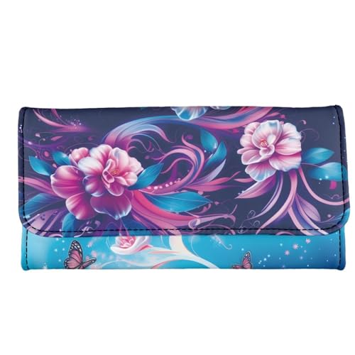 Image of AFPANQZ Turtle Retro Flower Womens Wallet, RFID Slim Wallets for Women, Thin Ladies Credit Card Holder Purse, Cute Leather Bifold Clutch