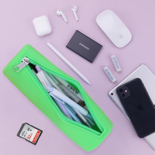 Image of Oyachic Slim Pencil Case,Cylinder Pencil Pouch,Silicone Makeup Bag,Green