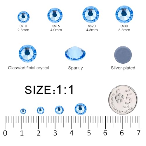 Image of Hotfix Rhinestones Bulk, 14400PCS Light Blue Hot Fix Rhinestones for Clothes DIY Decoration Crafts, Light Blue, SS20, 4.6-4.8mm