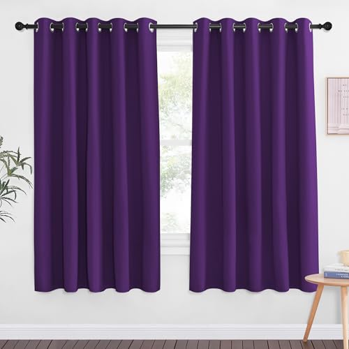 NICETOWN 66 Inch Long Blackout Curtains for Bedroom Living Room, Thermal Insulated Room Darkening Curtains, Light Blocking Blackout Drapes for Bedroom, 66" W x 66" L, 1 Panel, Royal Purple