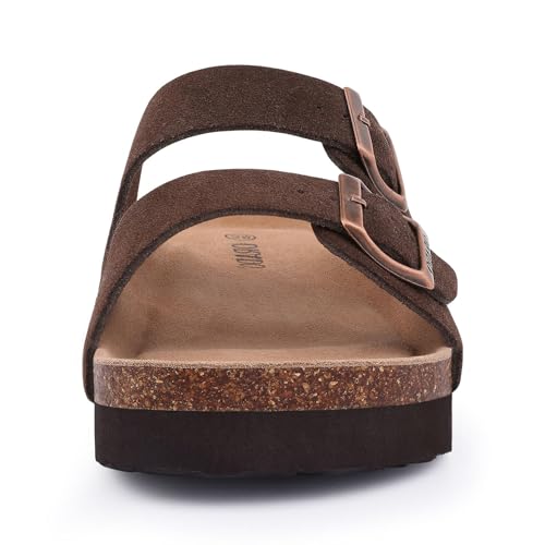 Image of Platform Suede Sandals for Women Cork Footbed Slip On Summer Slides