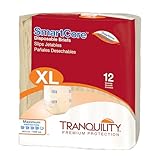 Tranquility SmartCore Adult Disposable Briefs, Incontinence Control with Breathable Kufguard Technology, Fastening Tabs & Wetness Indicator, Latex-Free, Adult X-Large, 34oz Capacity, 12ct Bag