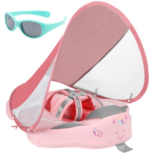 Image of Big Buoyancy and Comfort Mambobaby Float with Canopy and Tail New Upgraded Non-Inflatable Baby Pool Float Mambo Float Swim Trainer Solid Infant Swim Float Adjustable Pearl Foam Baby Swim Ring