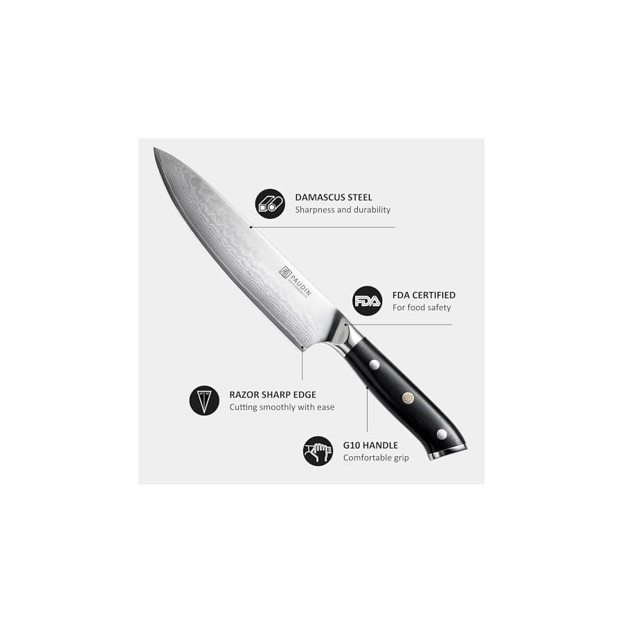 PAUDIN-Damascus-Chef-Knife-8-Inch-Kitchen-Knife-67-Layers-Damascus-Steel-Knife-Japanese-VG10-Core-Professional-Chefs-Knife-with-Ergonomic-G10-Handle PAUDIN Damascus Chef Knife, 8 Inch Kitchen Knife, 67 Layers Damascus Steel Knife Japanese VG10 Core, Professional Chefs Knife with Ergonomic G10 Handle