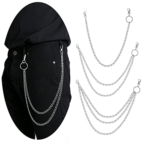 Cadena de bolsillo PHOGARY gótica punk de tres niveles para pantalones vaqueros de mujer