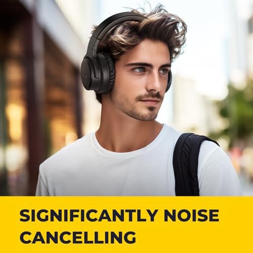 commalta Active Noise Cancelling Headphones Wireless Bluetooth Headphones Over Ear Wireless Headphones with Built in Microphone, Deep Bass, Clear Calls, 30 Hrs Playtime,Cool Black