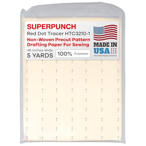 Superpunch - Superpunch Tracing Material, Red Dot Tracer HTC3210-1 – 46 Inches Wide, Non-Woven Precut Pattern Drafting Paper For Sewing, Copying, Altering, Designing & Scaling, 100% Polyester, In 5 Yard Package, Made in USA