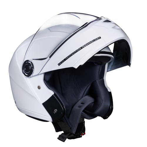 Image of Royal Enfield MOD Adroit Modular Flip up Helmet | ISI Certified | Thermosplastic Shell | Micrometric Lock | UV Treated & Scratch Resistant Visor |White (L) 60 CM