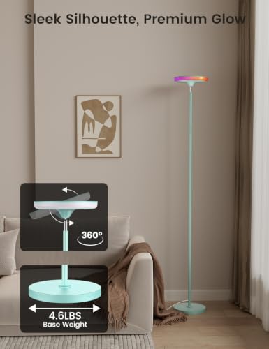 Image of UFO LED Torchiere Floor Lamp with RGB Ambient Light, 42W 3700LM Bright Dimmable Sky Lamp,71in Modern Tall Standing Lamp with Remote Touch Control&Timer,for Living Room Bedroom Office Gaming Room,Blue