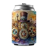 Sci-fi Steampunk Hat And Gears Watercolor Can Cooler Beer Soda Drink Insulated Holder Sleeve Hugger