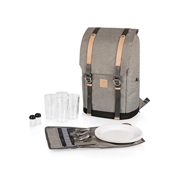 PICNIC-TIME-PT-Frontier-Picnic-Backpack-Backpack-Cooler-with-Picnic-Set-Cooler-Backpack-Picnic-Kit-Heathered-Gray PICNIC TIME - PT-Frontier Picnic Backpack - Backpack Cooler with Picnic Set - Cooler Backpack Picnic Kit, (Heathered Gray)