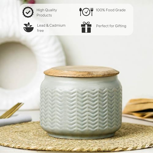 Image of The Earth Store Grey Wave 500ML Ceramic Pickle Jar Set of 1 | Jar with Lid | Air Tight Storage Jar Container for Pickle /Achar, Sauces, Chutney, Sugar