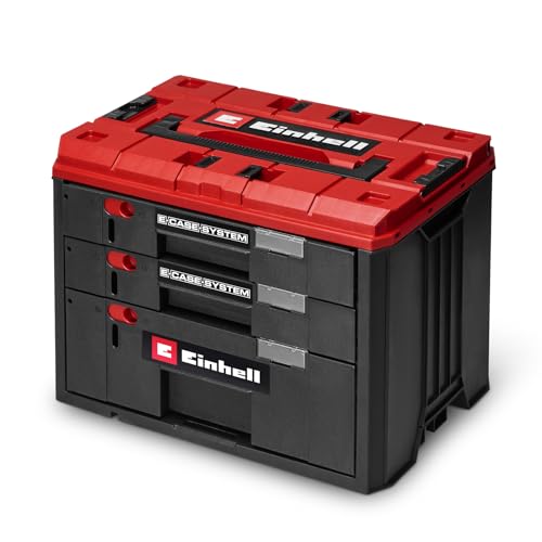 Original Einhell E-Case Schubladenkoffer (Einhell E-Case System, 41,5 x 25 x 28 cm, max. 60 kg Nutzlast, 2x 5,5 cm hohe Schubladen, 1x 12,5 cm hohe Schublade, Tragegriff)
