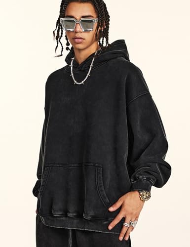 Arssm Mens Oversized Hoodie Acid Wash Pullover Vintage Cotton Heavyweight Sweatshirt Fleece Hoodie Men Streetwear3