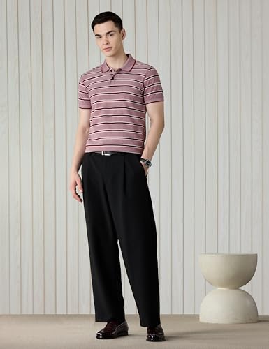 Image of Amazon Brand - Symbol Men Cotton Rich Textured Striper Polo Tshirts | Collar Striped Tshirts | Half Sleeves - Regular Fit (Available in Plus Sizes)