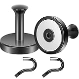Neosmuk Magnetischer Kranzaufhänger, 77 kg, robuster Magnethaken, Stahlrohrsockel, kein Bohren, Türkranzaufhänger für Metalltüren/Wände, Kreuzfahrtkabinentürhaken, Aluminiumgriff, Schwarz, 2 Stück