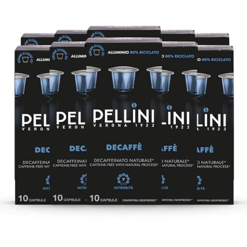 Pellini Decaffè, 100 Capsule in Alluminio Compatibili Nespresso, Miscela di Caffè Arabica e Robusta con Sentori di Frutta Secca e Fichi, 10 Confezioni da 10 Capsule