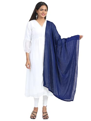 Image of Miraan Solid Pure Cotton Dupatta with Pom Pom Border, 2.25 meters length (DUPCOTTON)