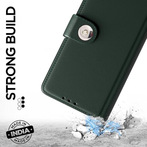 Image of Pikkme Flip Cover Leather Finish | Inside TPU with Card Pockets | Wallet Stand and Shock Proof | Complete Protection Button Flip Case for Vivo Y19s(Green)