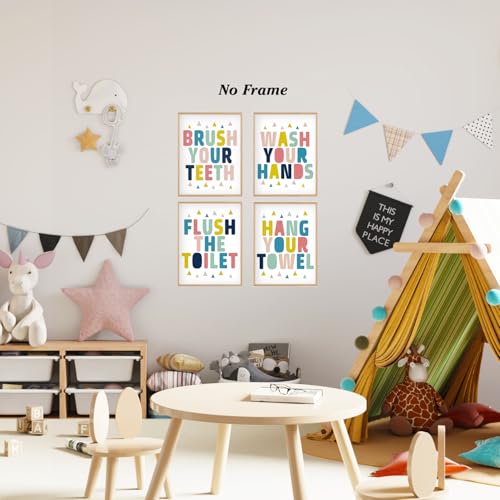 Image of Boat Wades Kids Bathroom Unframed Wall Art Prints, Colorful Toilet Posters for Decor, 12x16 Inches Set of 4