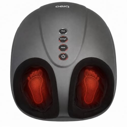 Breo Foot Massager with Heat,Three 360°Deep Kneading Air Pressure Intensities Level and Multiple Massage Modes, Plantar Fasciitis,Pain Relief,Fits Feet Up to Size 12, Gift for Family Friends,Black