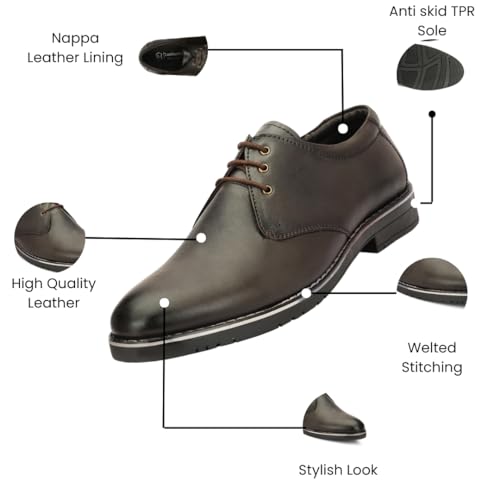 Image of Leatherful Formal Lace-up Derby Shoes for Men | Full Grain Leather | TPR Sole & Nappa Lining | Office, Party, All Occassion | Genuine Leather | Smart Casual - YKDB020BL1S-06