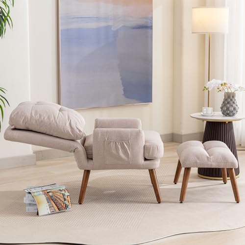 Merax Relaxsessel mit 10-stufig Liegefunktion, Bequemer Sessel mit Hocker, Fernsehsessel mit Seitentaschen, Beige – Bild 7