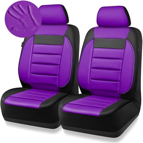 Image of CAR PASS Leather Car Seat Covers Front Seats Only, Universal Fit 3D Foam Support Car Seat Covers for Trucks Vans SUVs Comfortable Automotive Interior Airbag Compatible 2 Pieces (Black Purple