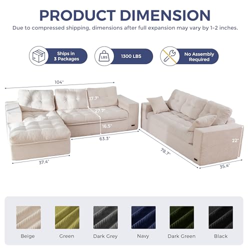 Image of MAXYOYO Modular Sectional Sofa with Ottoman and Loveseat, Cloud Boneless Couch with Layered Cushion, Flexible Module Combination Sofa for Living Room, No Assembly Required,Beige
