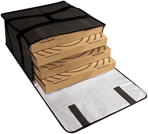 Pizza Carrier Insulated Bags Extra Large for Deliveries – Holds up to 4 Fresh Pizzas, Insulated Pizza Carrier Delivery Bag 20x20 Food Bag for Personal and Professional Use (Black)