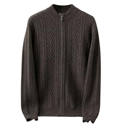 Image of Amazhiyu Men's 100% Wool Full Zip Cardigans Cable Knit Long Sleeve Sweater Coats Brown, X-Large