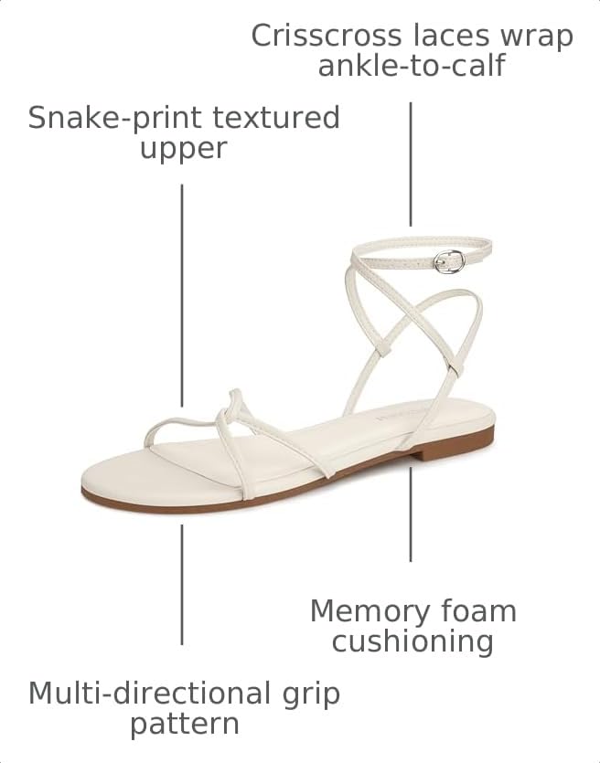 Image of Women's Flat Sandals Strappy Open Round Toe Lace Up Shoes with Adjustable Ankle Strap for Summer