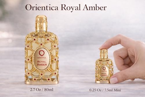 Image of Orientica Luxury Royal Amber Eau De Parfum 0.25oz /7.5ml Mini Splash - Notes of Vanilla, Bergamot, Pineapple - Amber Oud, Gourmand Arabic Perfumes for Women & Men - Perfumes Arabes de Mujer y Hombres