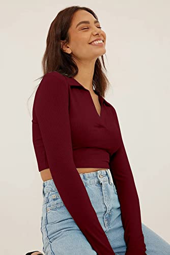 Image of AUSK Women's Regular Fit Crop top Full Sleeves Polo Neck