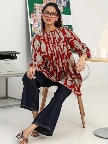 Image of Printed Cotton Blend Straight Kurti for Women