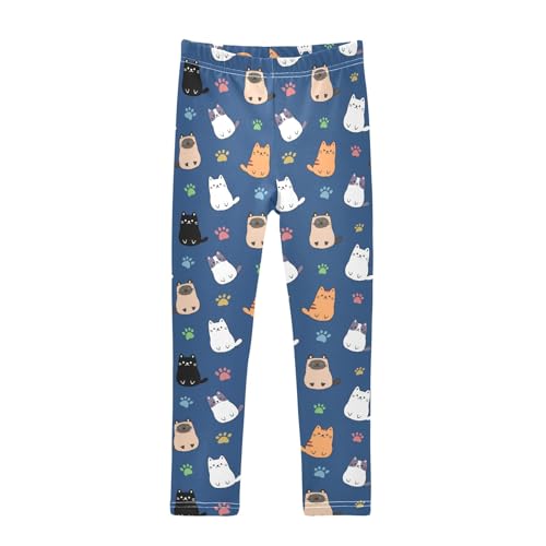 Cute Cartoon Simple Cats Navy Girls Leggings Soft Comfortable Athletic Leggings Dancing Pants for 4-10 Years