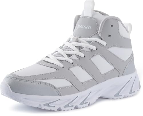 Image of Joomra Mens High Top Shoes for Man Size 13 Basketball Walking Hi Mid Tennis Sneakers Cushion Fashion Casual Outdoor Gym Grey White 48