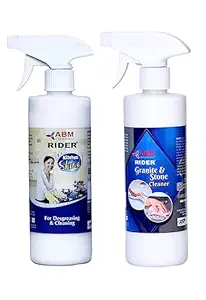 Rider KITCHEN SHINE for degreasing and cleaning of Gas Stove, Kitchen Cabinet, Kitchen Sink and GRANITE & STONE CLEANER For all types of Marble, Granite & Stone Combo 500 ML Spray X 2