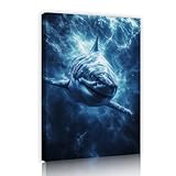 オーシャンファンタジーアートウォールアート装飾ブルーシャークキャンバス写真壁シュルレアリスムモダンペインティング寝室ホームオフィス装飾70x105cmインナーフレーム