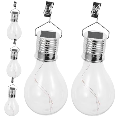 LALADEFIEE 5 Bombillas Solares Colgantes para Jardín Diseño de Clip E Inducción, Material Abs y Pc, Color Plata, Ideales para Iluminación Exterior