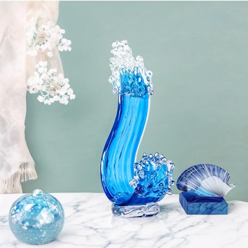Escultura de vidrio azul para decoración del hogar miniatura 3