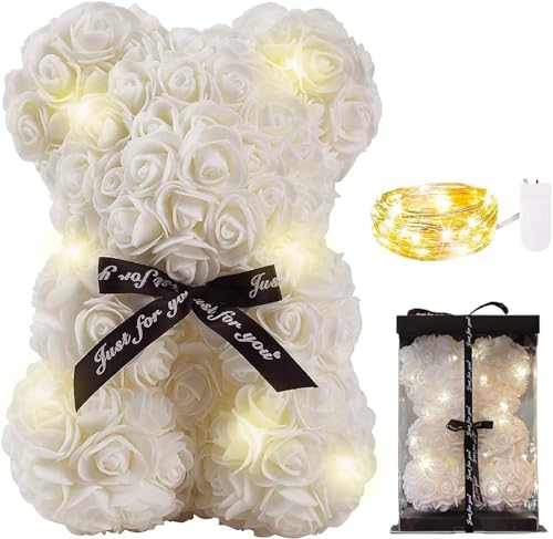 Meridiana - Ours de rose ours en peluche - Hauteur 25 cm - Idée cadeau pour elle petite amie - Ours roses blanches - Anniversaire - Idées cadeaux Saint Valentin avec LED (Blanc) Meridiana - Ours de rose ours en peluche - Hauteur 25 cm - Idée cadeau pour elle petite amie - Ours roses blanches - Anniversaire - Idées cadeaux Saint Valentin avec LED (Blanc)