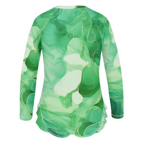 ALAZA Toddler Swimsuit Girl Bathing Suit Swimwear Rash Guard Marble Green Long Sleeve 3T3