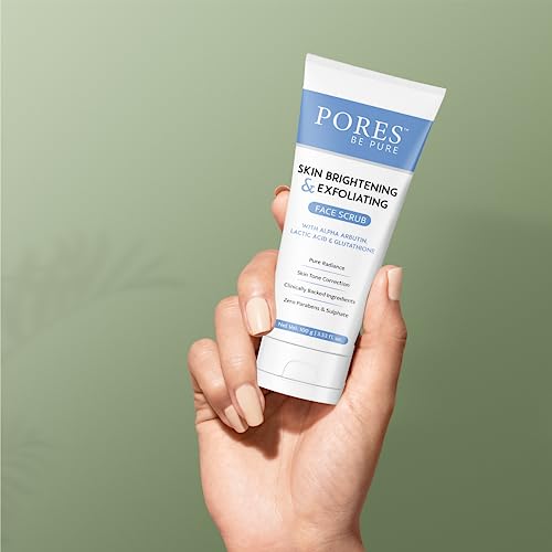 Image of PORES Be Pure Skin Brightening Face Scrub For Women & Men - 100 GM | Gentle Exfoliating Scrub for Face With Glutathione & Glycolic Acid | Blackhead & Dead Skin Remover Exfoliator for Glowing Skin