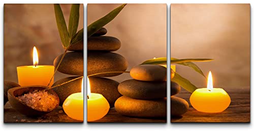wall26 3 Piece Canvas Wall Art - Spa Still Life with Aromatic Candles and Zen Stones - Modern Home Art Stretched and Framed Ready to Hang - 16