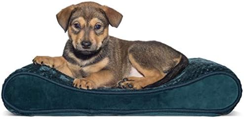 Furhaven Small Orthopedic Dog Bed Minky Plush & Velvet Luxe Lounger w/ Removable Washable Cover - Spruce Blue, Small