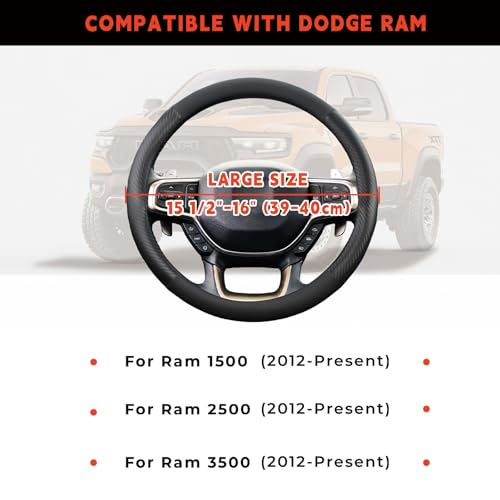 Noplkdss Steering Wheel Cover for Dodge Ram 1500 2012-2026, Ram 2500, Ram 3500, Large Size 15.5-16" (Black-Half Carbon Fiber) by Noplkdss - Image 2