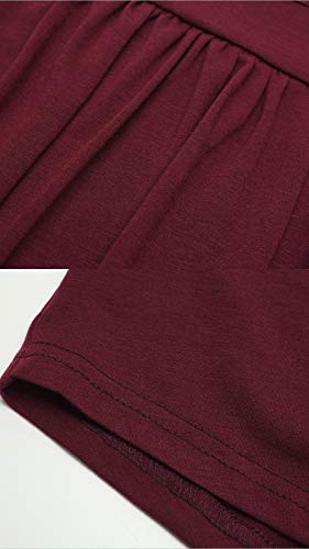 Yidarton Women's Scoop Neck Pleated Blouse Solid Color Short Sleeve Tunic Tops T Shirts (Y-Wine red, Medium) - Thumbnail 3